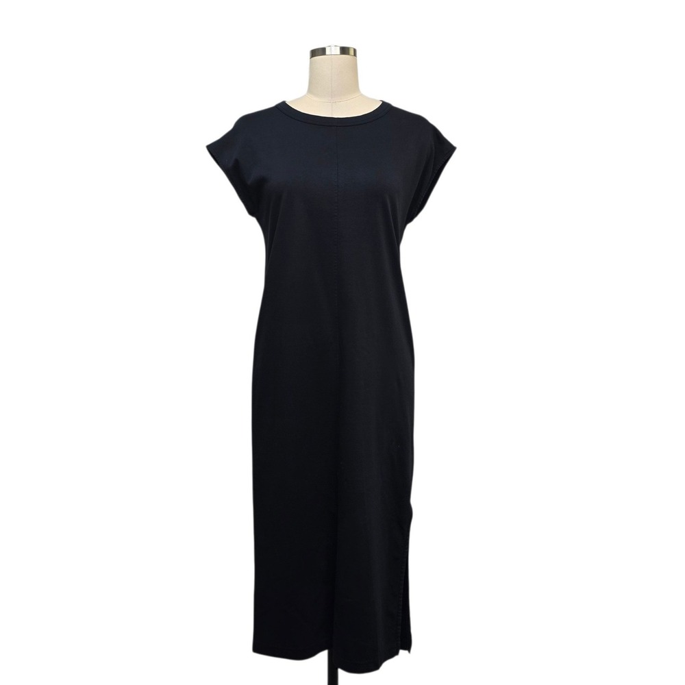 Everlane Black Cotton Midi T-Shirt Dress Cap Sleeve Side Slit Size S Petite